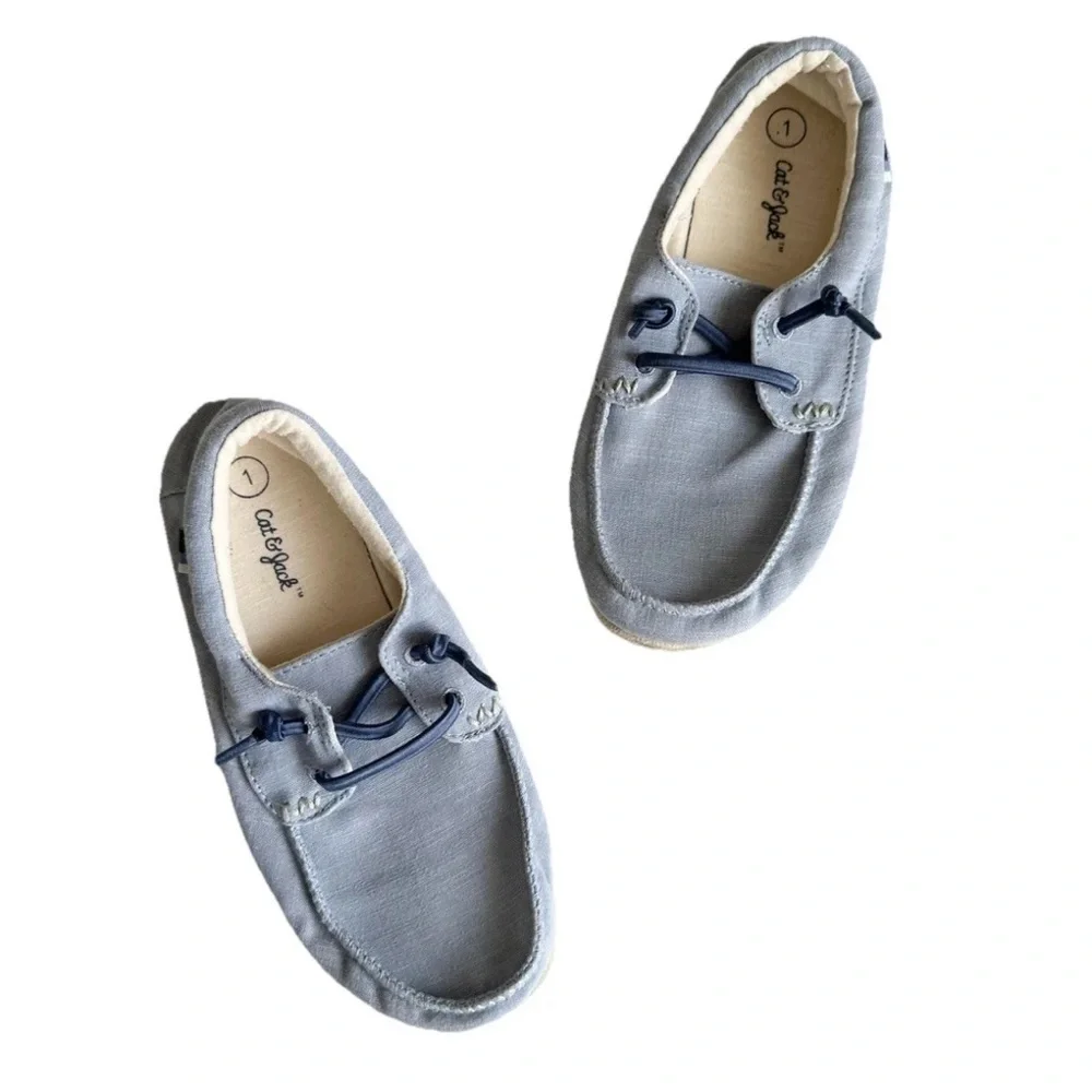 Cat & Jack 1 Boys Slip On Boat Shoes Blue Casual Blue Moccasins Canvas